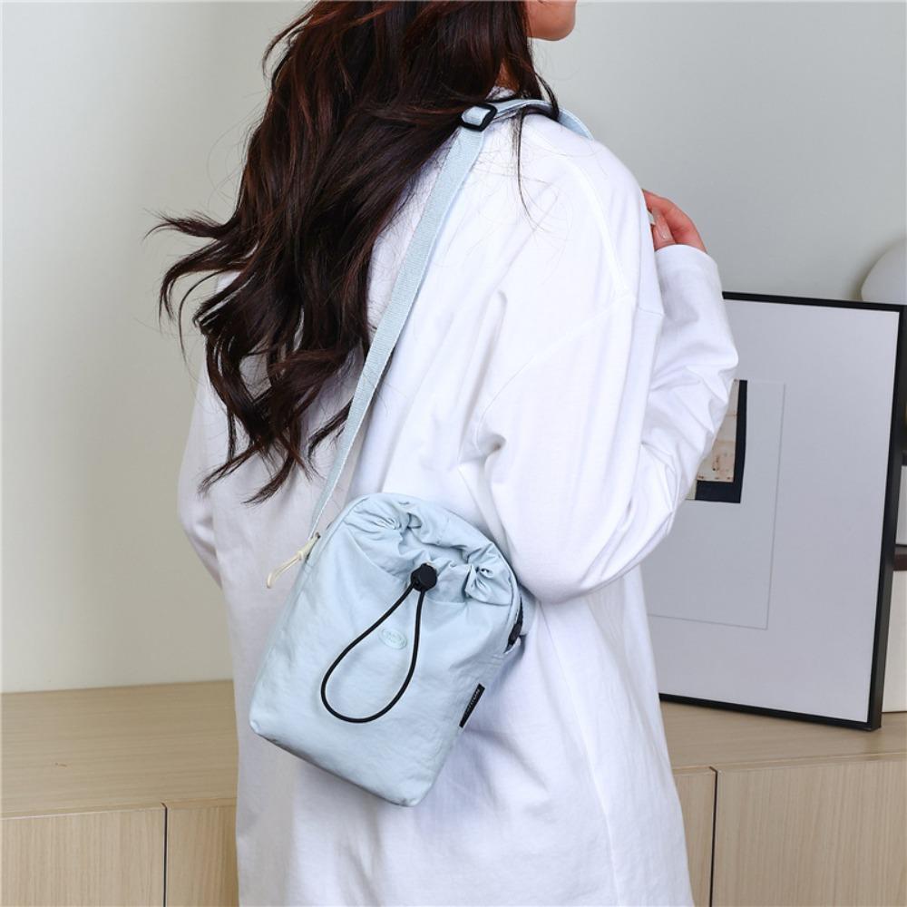 Compact Polyester Crossbody Phone Bag Solid Color Casual Drawstring Small Bag Single Shoulder Bag Unisex