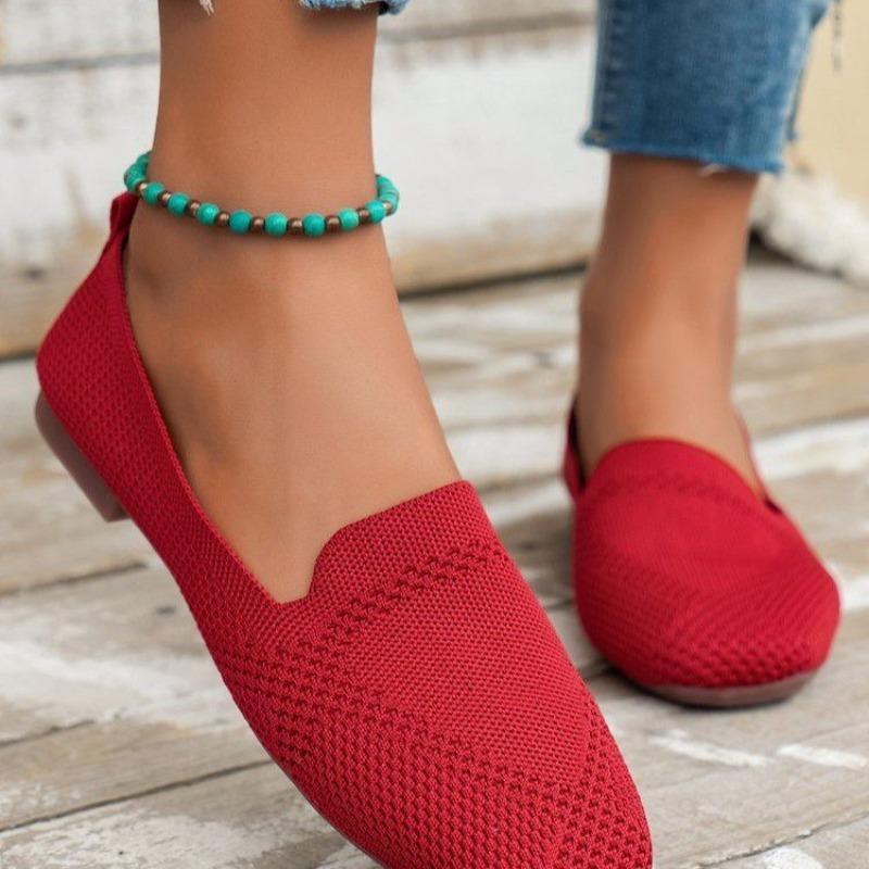 Autumn 2024 New Outwear Solid Color Oversized Shallow Cut Shoes Women's Knitted Comfort Flat Shoes Women Zapatos De Mujer