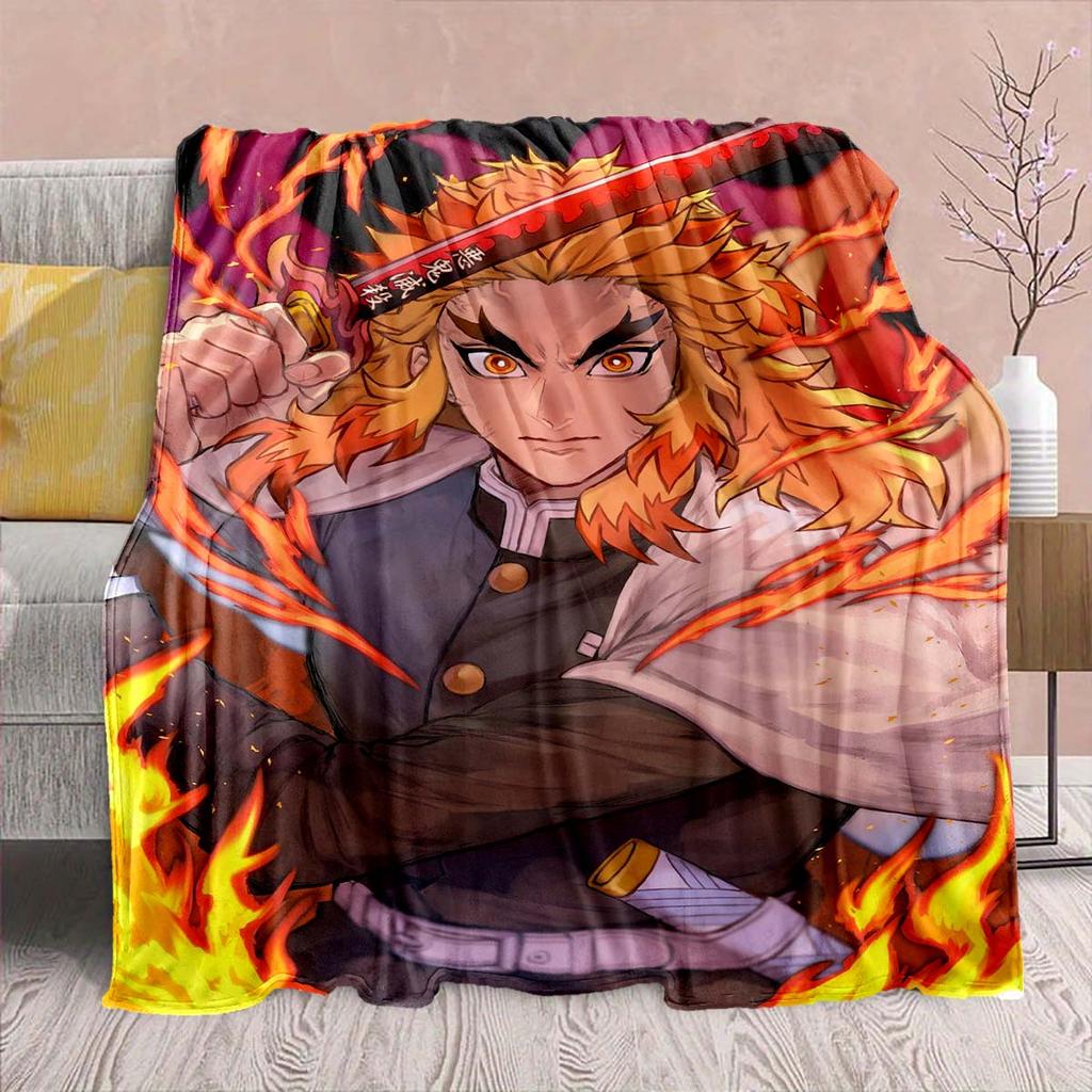 Demon Slayer Anime Flannel Blanket - Soft Warm Perfect for Sofa, Bedding Camping Travel Office Home Decor -QJY