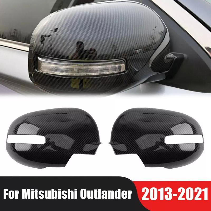 For Mitsubishi Outlander 2013- Car Rearview Side Mirror Cover Wing Cap Exterior Door Sticker Case Trim Carbon Fiber Look