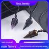 Natural Stone 3D Hexagonal Crystal Point Necklace with Net Bag 