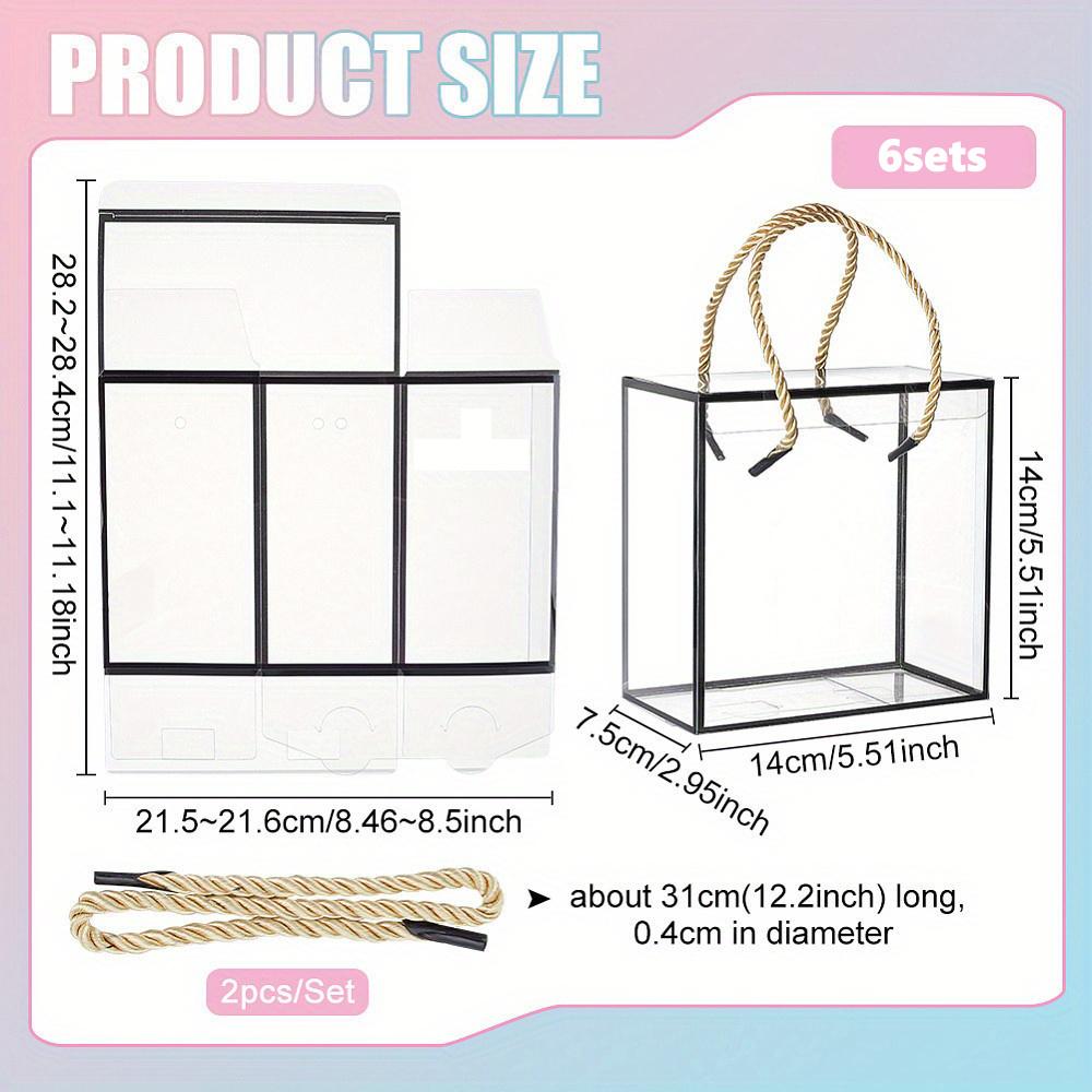 6pcs Clear PVC Plastic Gift Box with Polyester Cord Rectangle Transparent Gift Box with Black Edge