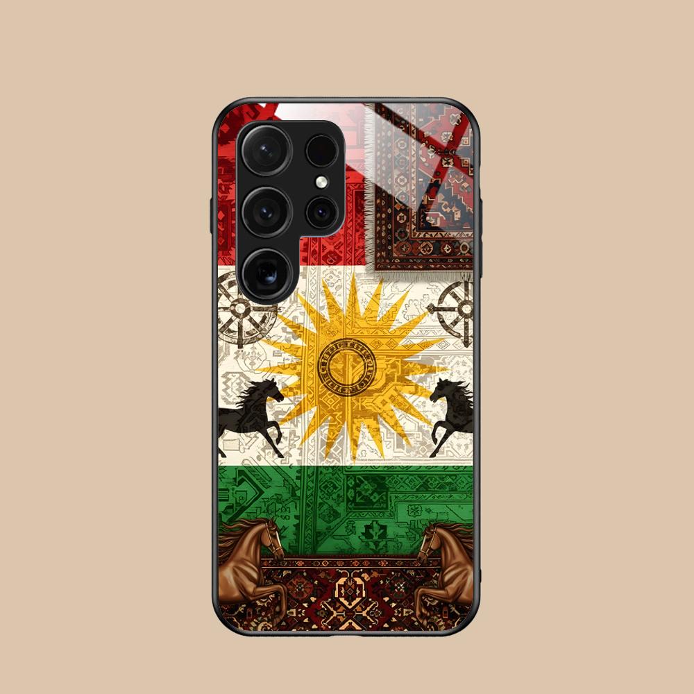 Skleněné pouzdro na mobilní telefon s vlajkou Kurdistánu pro Samsung Galaxy S26 S25 S24 S23 S22 S21 S20 Note20 Plus FE Ultra Barevný kryt