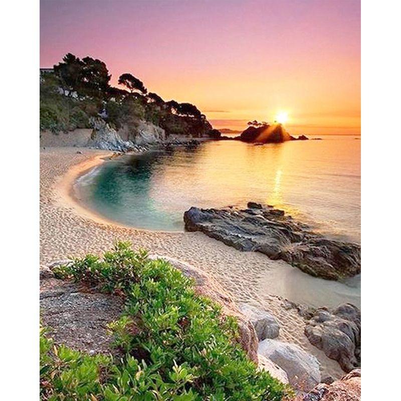 5D Diamond Painting Landscape Sunset Sea Cross Stitch Full Round Diamond Mosaic Home Decoration DIY Handmade