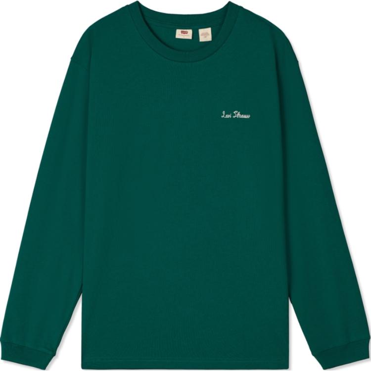 Levis Logo Print Ribbed Crew Neck Loose Long Sleeve Sweatshirt Men sweatshirt Green 002HD-0002