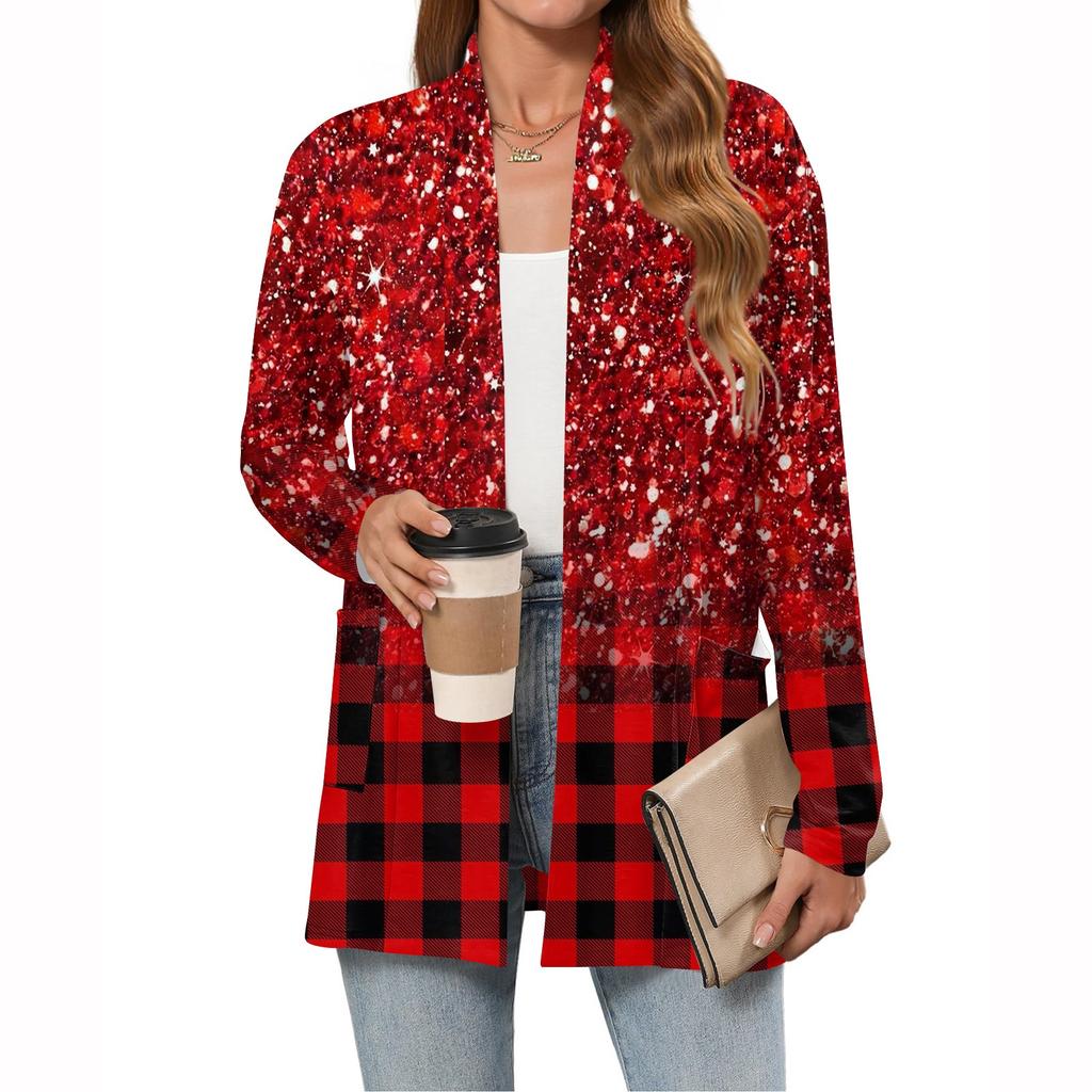 Women's Christmas Printed Lightweight Cardigan Long Sleeved Casual Loose Thin Fit With Pockets Cardigan Jacket