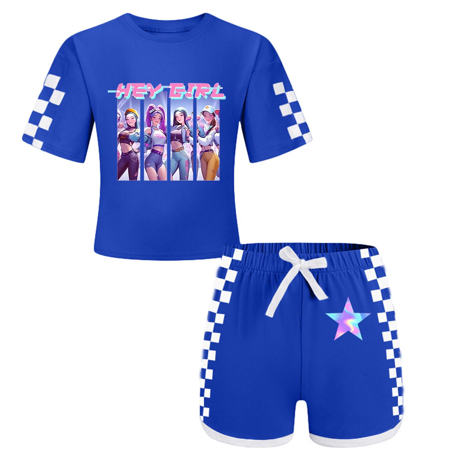 

Детский патриотический наряд - комплект из 2 предметов: короткий рукав и шорты для девочки 120 синий