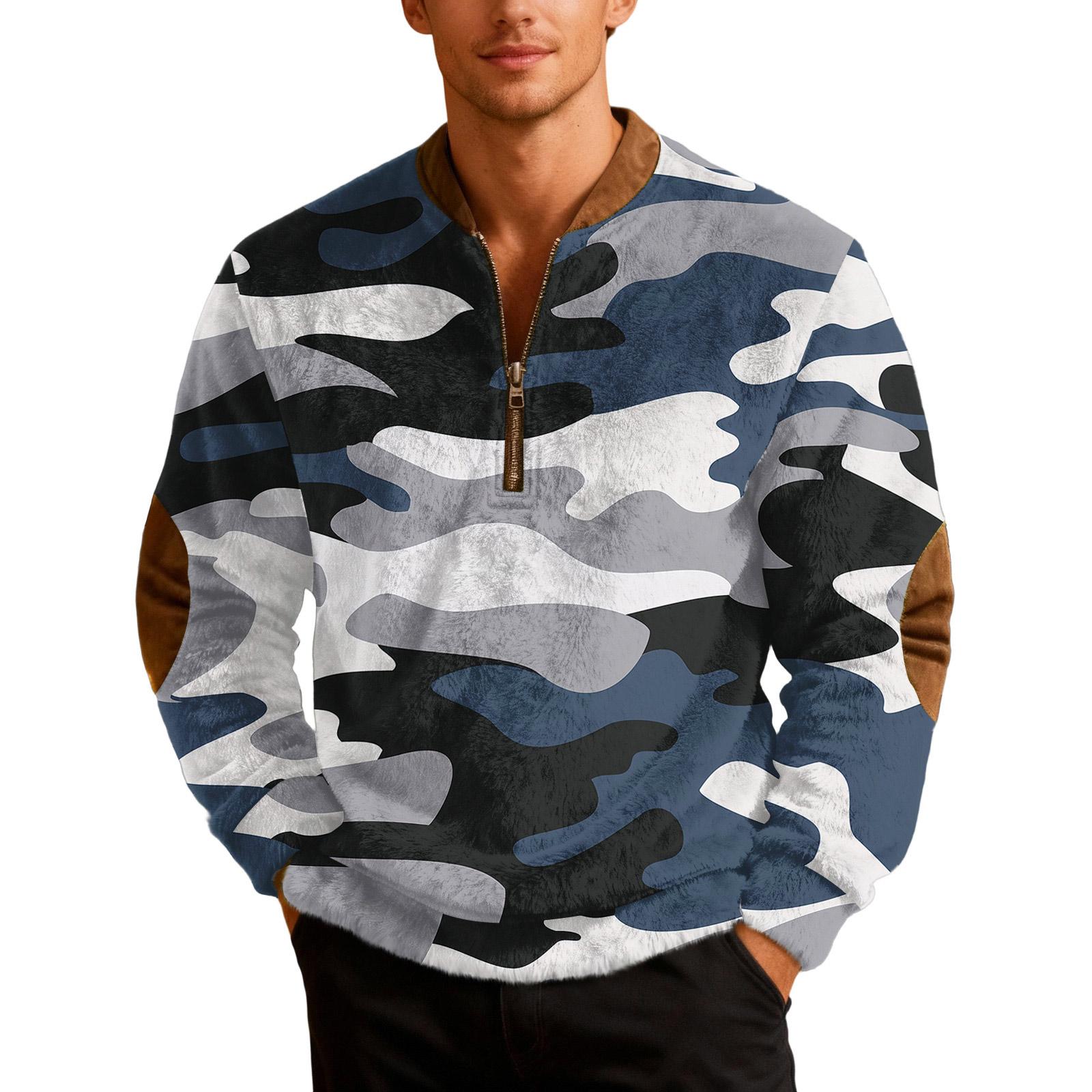 

Men s Casual Camouflage Printed Semi-zipper Retro Long-sleeved Sports Sweatshirt XXXL