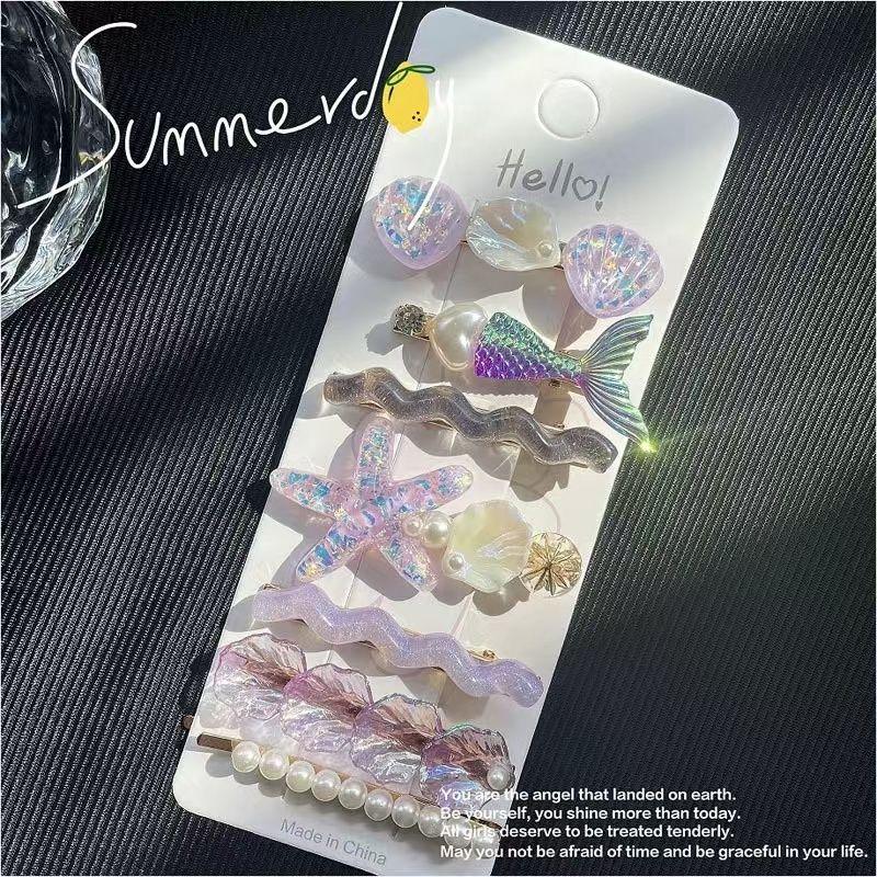 7pcs Ocean hair clip, shell starfish headpiece, cute bangs, edge clip, Korean style broken hair, side clip, hairpin