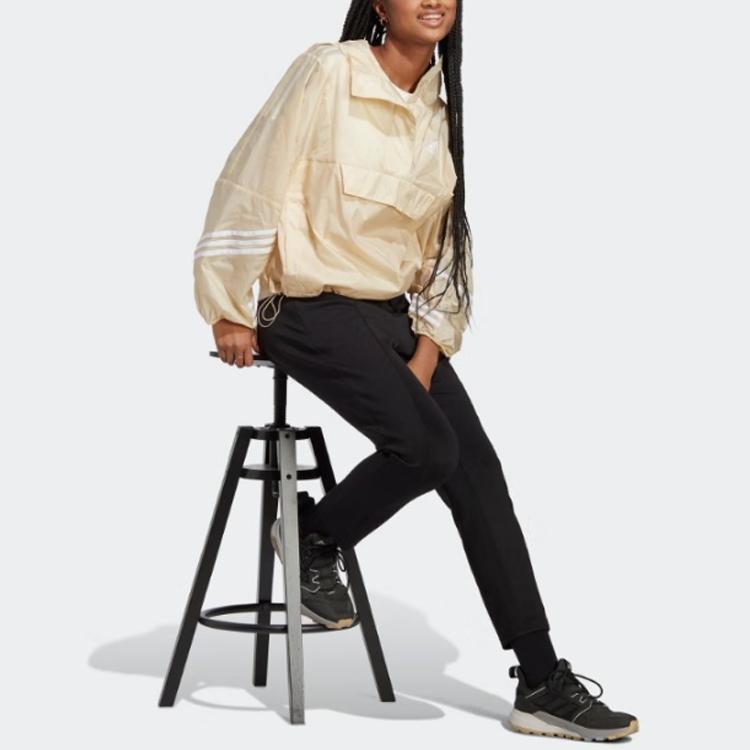 Adidas Jachetă cu Glugă Sport Casual Color Block cu Trei Dungi Femei Jachetă Rock Nisip Praf HT8719