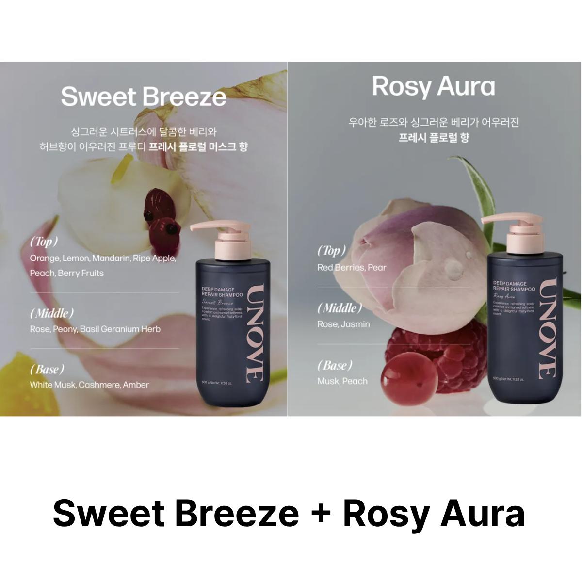 

[Unove] Deep Damage Repair Shampoo 500g 2EA Sweet Breeze+Rosy Aura