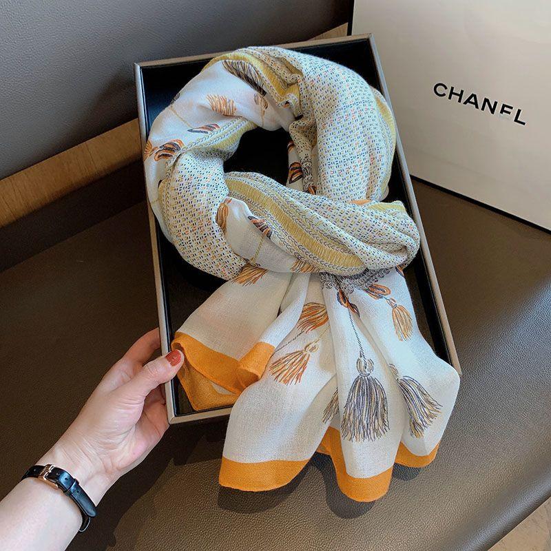 Frühlings Baumwoll- und Leinen-Schal Damen-Stola Dual-Use Koreanische Version Vielseitiger Rechteckschal für Tourismus