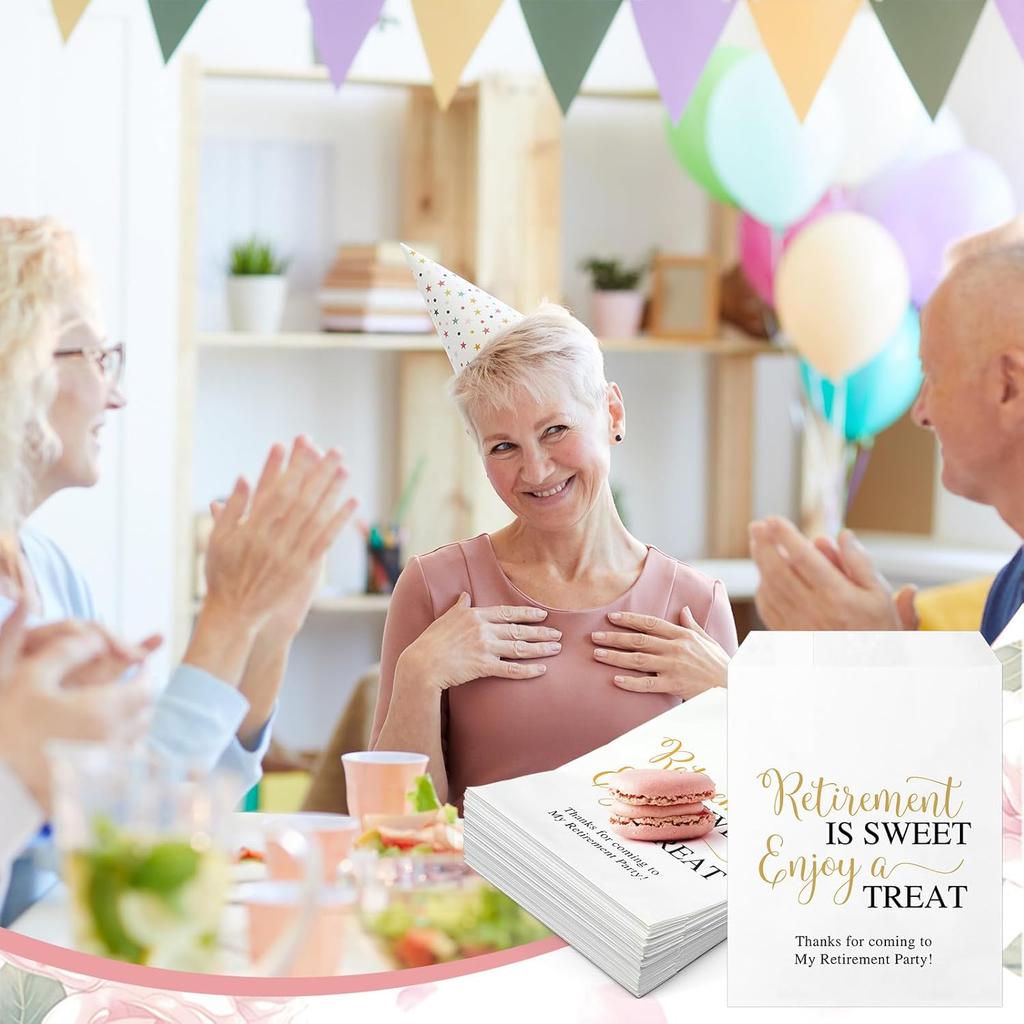 100 Pcs Retirement Cookie Bags 5 x 7 Inch Candy Buffet Party Favor Paper Bags Retirement Is Sweet Enjoy a Treat Cookie Thank You Supplies for