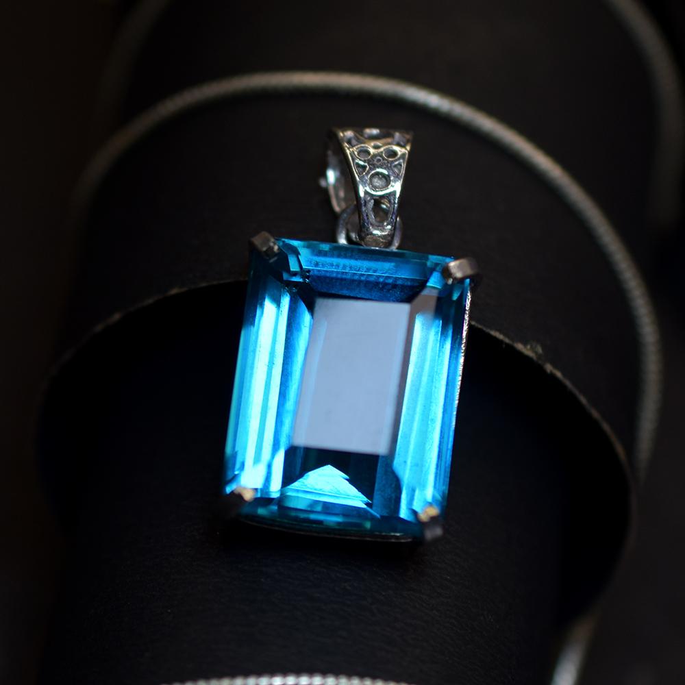CERTIFIED Blue Sapphire Pendant 925 Sterling Silver Natural Emerald Stone 58 Ct My-487-sa