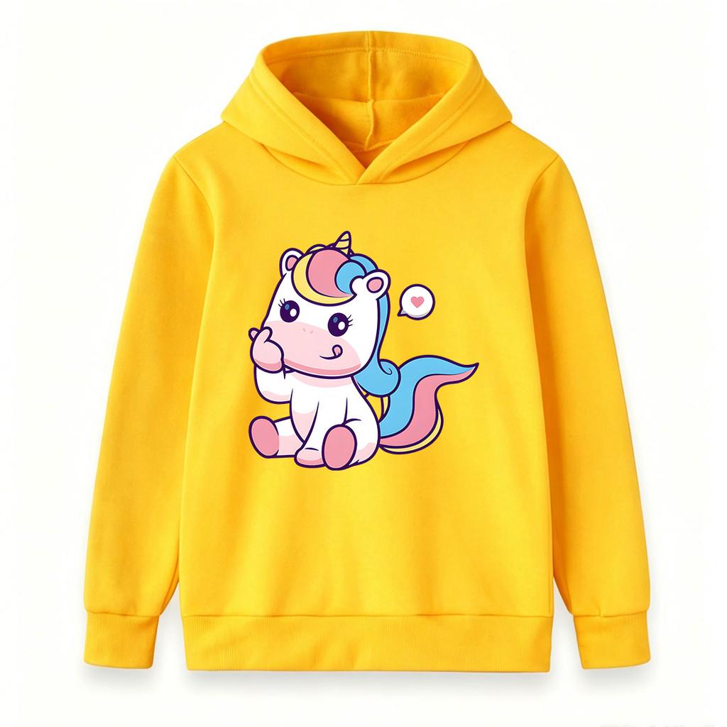Cute Cartoon Unicorn Print Kids Hoodies, Boys Girls Casual Long Sleeve Pullover Sweatshirt, Soft Cozy Lightweight Top for Daily Wear and Birthday Gift