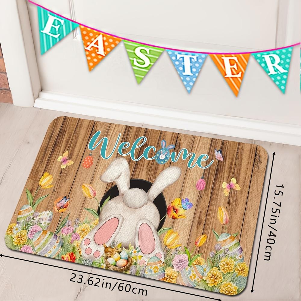 

VIKAMA Easter Doormat with Colourful Eggs and Rabbit Tail Non-Slip Floor Mat for Indoor/Outdoor Entrances Festive Home Decor 40x60cm 16x24inch