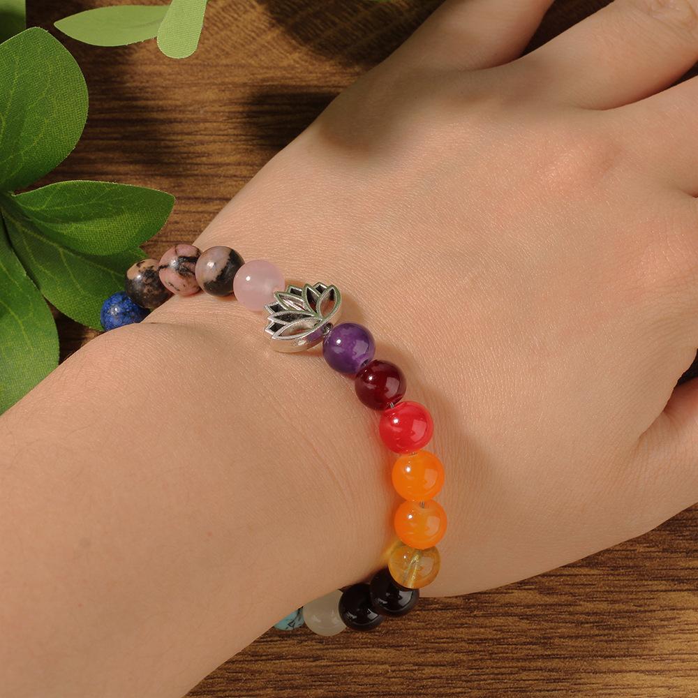Festive Gifts Chakra Stone Beaded Bracelet With Lotus Charm Spiritual Fashion Jewelry For Men And Women Daily Wear Simple Versatile Accessory