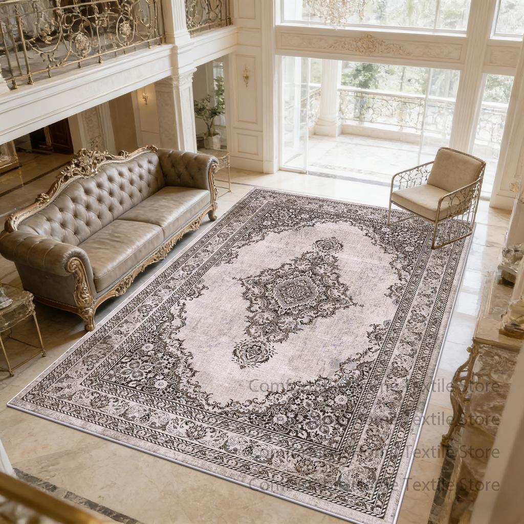 Grey Vintage Persian Style Living Room Carpet Decoration Bedroom Bedside Washable Soft Rug Easy Cleaning Short Velvet Floor Mats