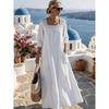 Casual Square Neck Three Quarter Sleeve Solid Color Womens Loose Long Maxi Dress