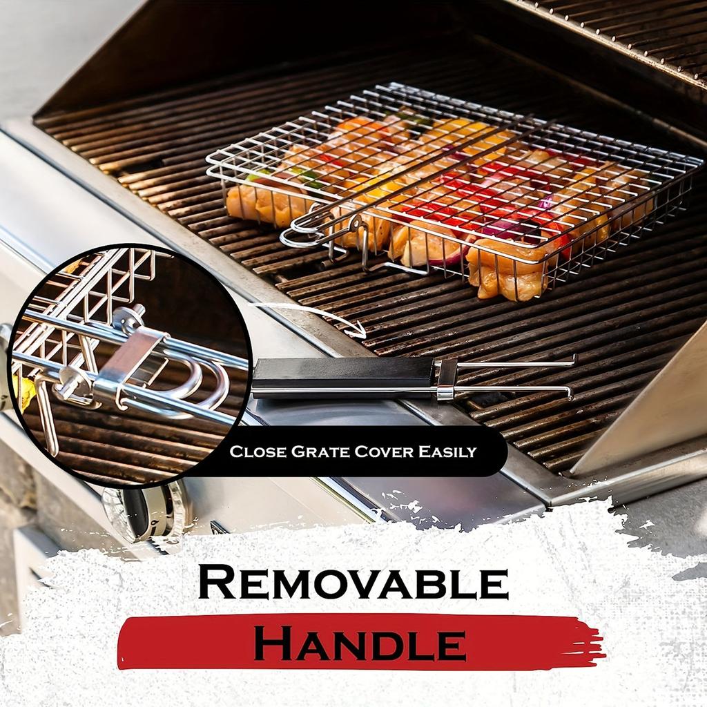 Faltbarer Griff BBQ Grillkorb für das Grillen im Freien Multifunktionales Kochgestell für Hähnchen Fisch Fleisch Mais Grillgitter