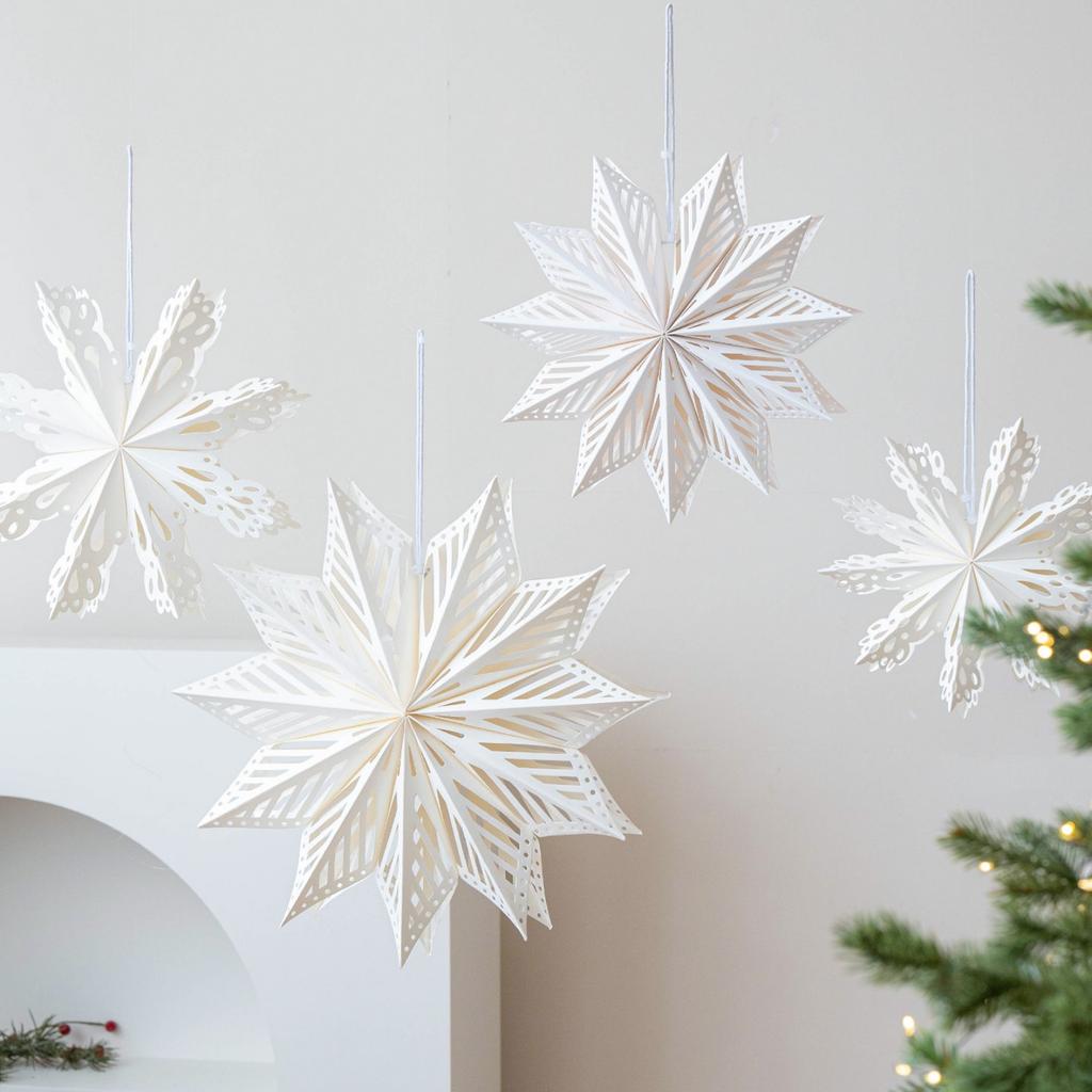 Durable Paper 3D Snowflake Ornament Waterproof Wrinkles Resistant for Christmas Tree Ceiling Window Decoration