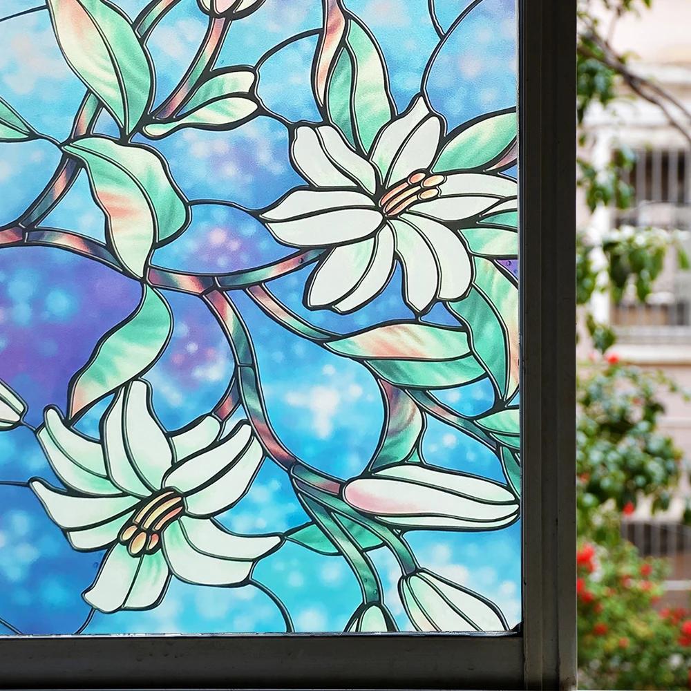 Film pentru fereastră Film de confidențialitate Vitraliu Film static Cling decorativ Vinil detașabil Nuanță pentru ferestre Autocolante de blocare UV pentru biroul acasă