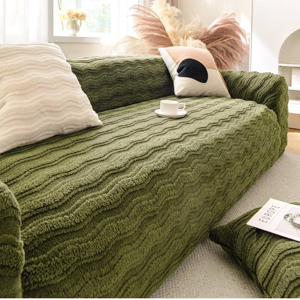 New Sofa Cover with Cream Style Solid Color Plush Sofa Cover Fully Covered with Universal Dust Proof Protective Fabric