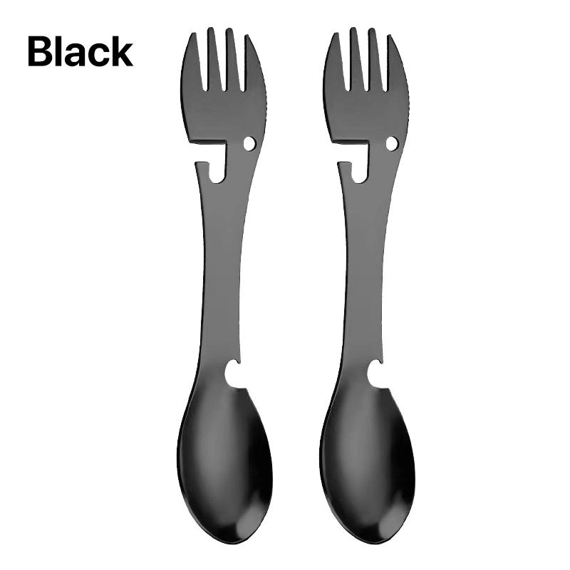 5 In 1 Multitool Stainless Steel Fork Spork Spoon Cutlery Flatware Utensil Portable Camp Multi Tool Bottle Opener Can Opener