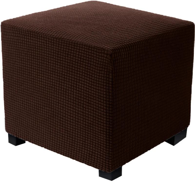 Square Ottoman Cover Polar Fleece Elastic Footstool Slipcover Furniture Protector For Home Pouf