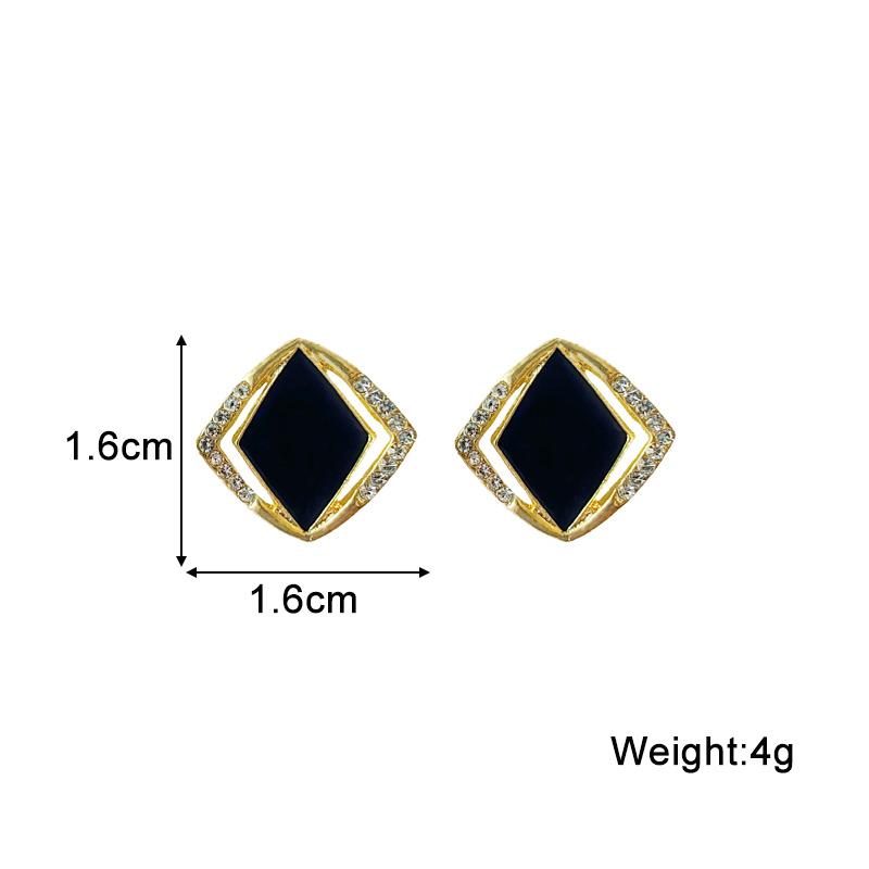 Elegant Black Square Crystal Stud Earrings for Women