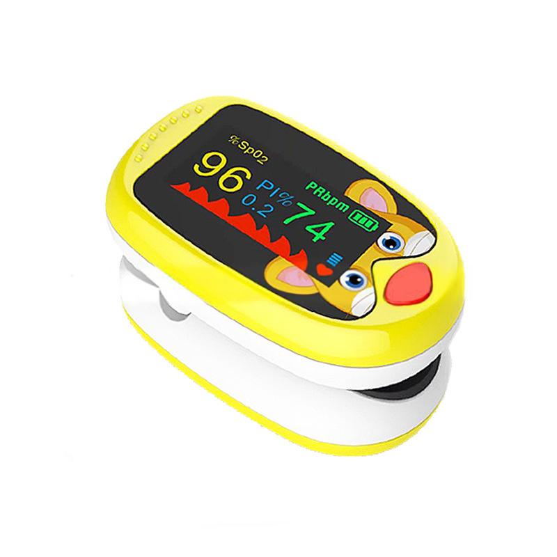 

Перезаряджуваний дитячий мультяшний напальцевий пульсоксиметр педіатричний оксиметр TFT медсестра педіатричний сатуратор кисню вимірювач пульсу жовтий