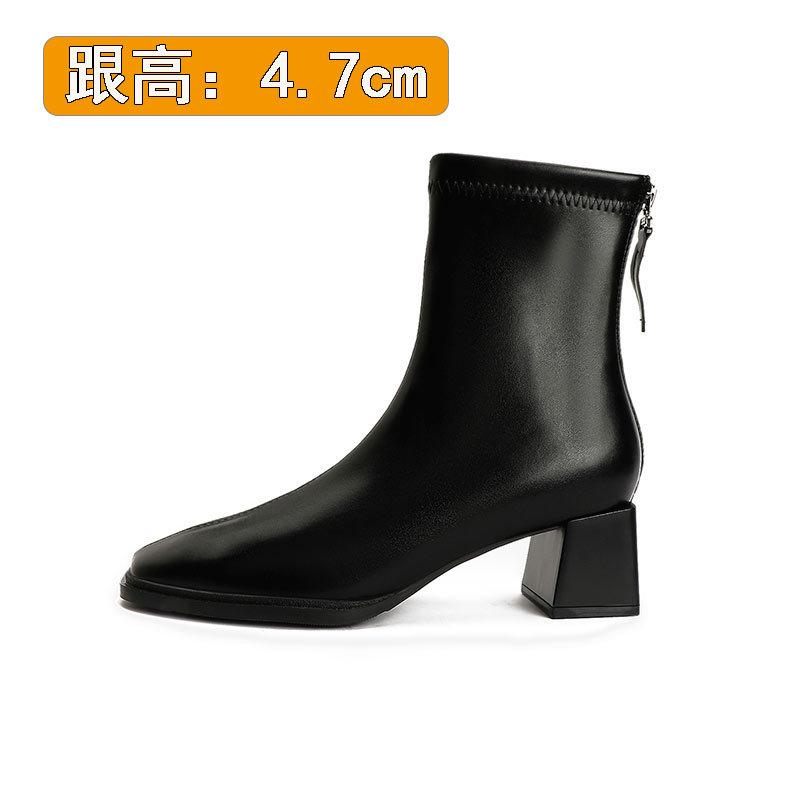 Wow custom~ high heel short boots thick heel fashion boots soft leather spring and autumn single boots square head thin boots
