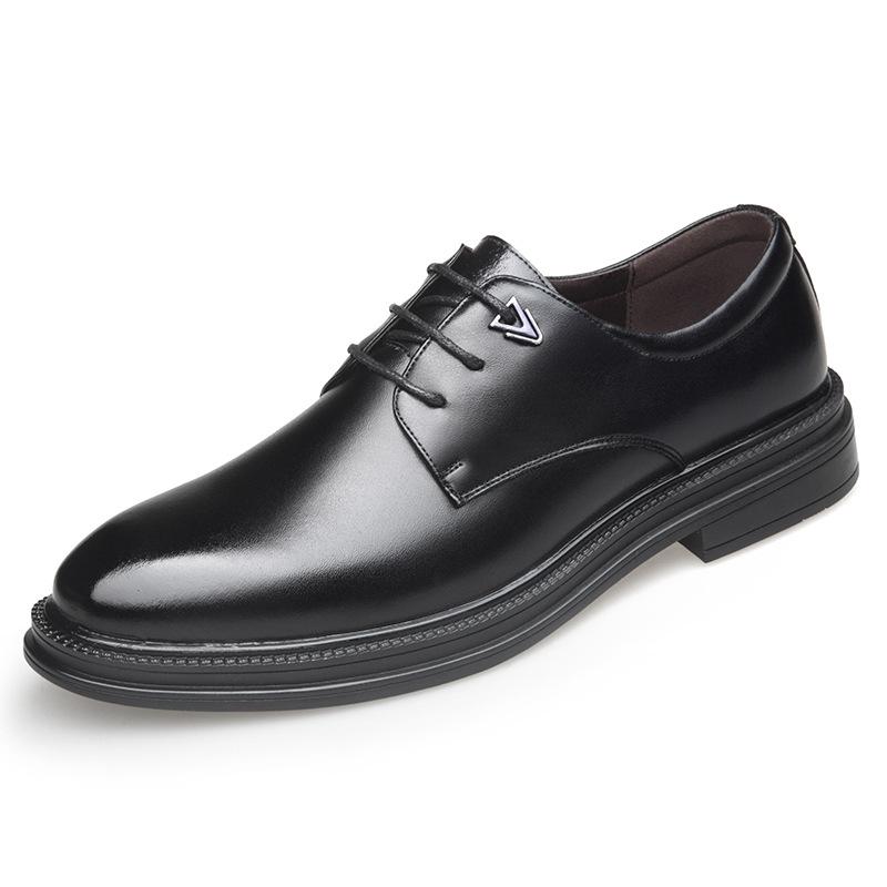 Men's Leather Shoes Casual 2025 Autumn New Round Head British Fashion Leather Business Low-top Shoes Trend