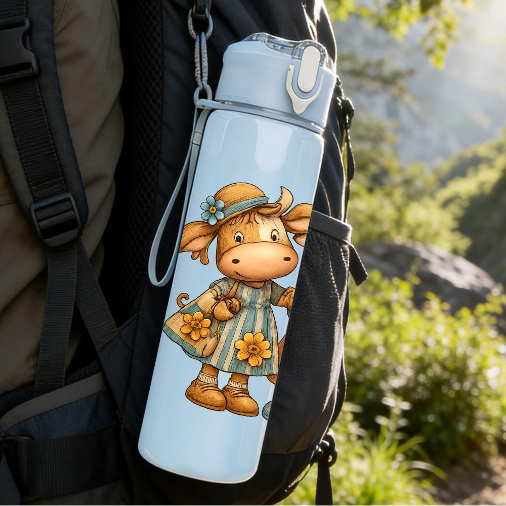 1PC Twin Country Dolls Cartoon 750ml Color Plastic Sports Water Bottle Leakproof Flip Straw Lid Suitable for Sports Office Home Use