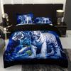 Soft durable Quality Duvet Cover Set Tiger plus Blue Rose Print 10% Polyester Breathable Fabric Al-Season Beding featuring 2 Pilowcases Home Dorm