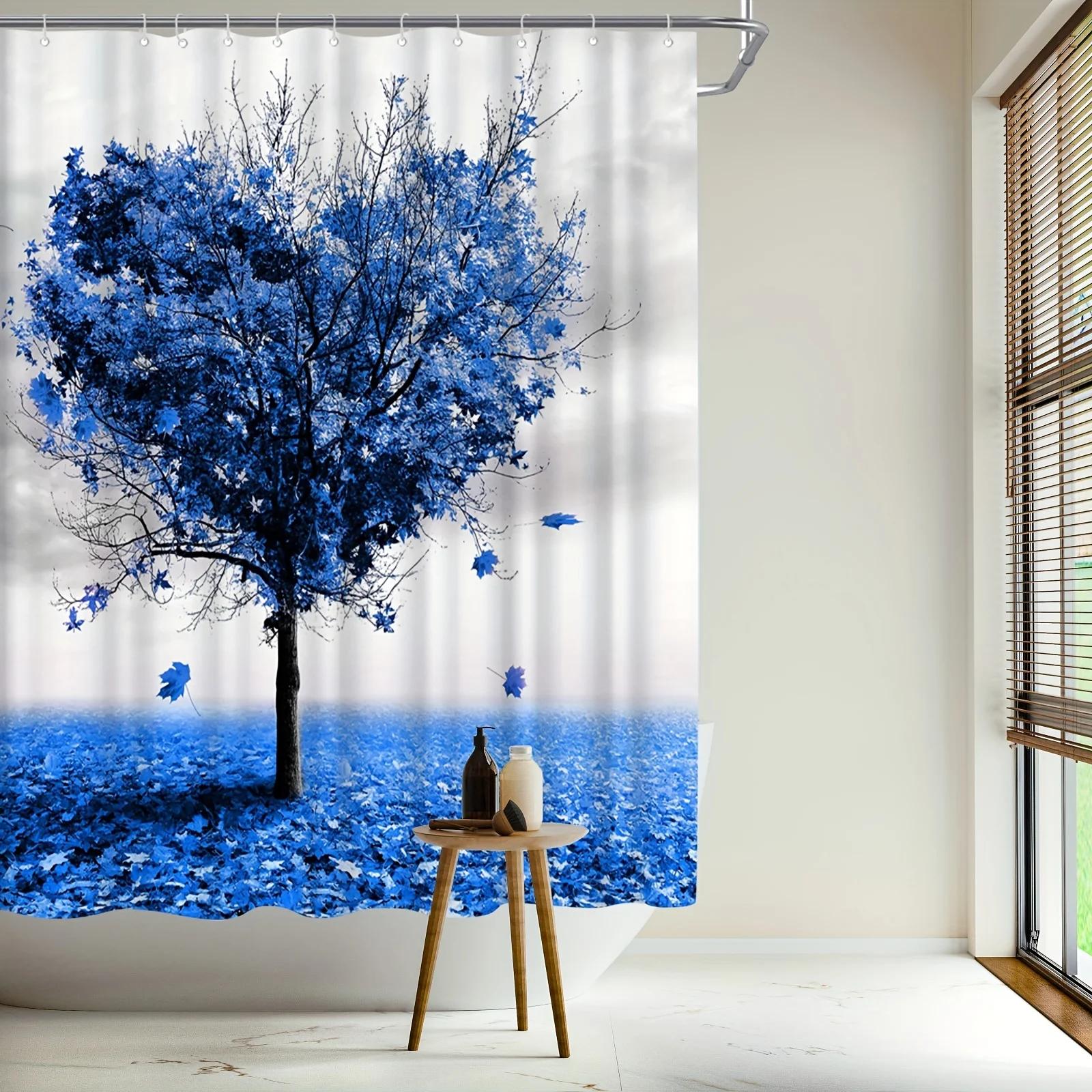 [Polyester Love Heart Shower] 72x72inch Polyester Love Heart Tree Shower Curtain - Blue Bathroom Decor W90xH180cm