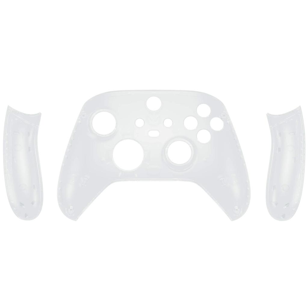 eXtremeRate Side Rail Grip Shell for Xbox Core Wireless Clear Black Replacement Front Housing Cover Handle Faceplate for Xbox Series X S Controllers