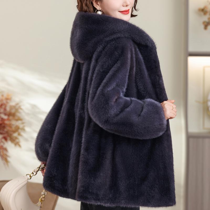 Middle-aged Women's Faux Fur Coat Winter Outerwears Hooded Elegant Thick Warm Fur Jackets for Women Clothes