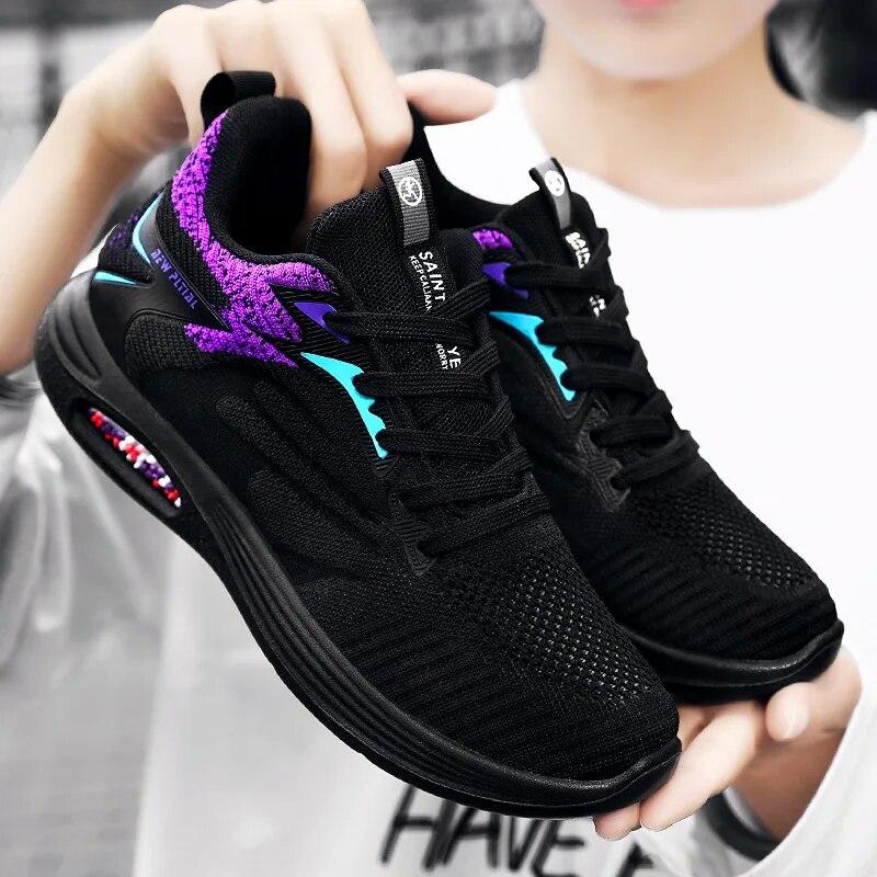 Women's Sports Shoes Tennis Female Air Cushion Sneakers Breathable Mesh Lace-up Running Shoes Designer Casual Walking Footwear