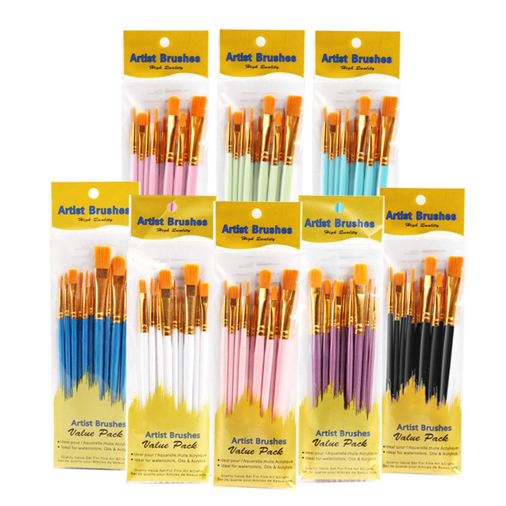 10pcs/sest Professional Artist Nylon Paint Brush Set Watercolor Painting Brushes New Colors