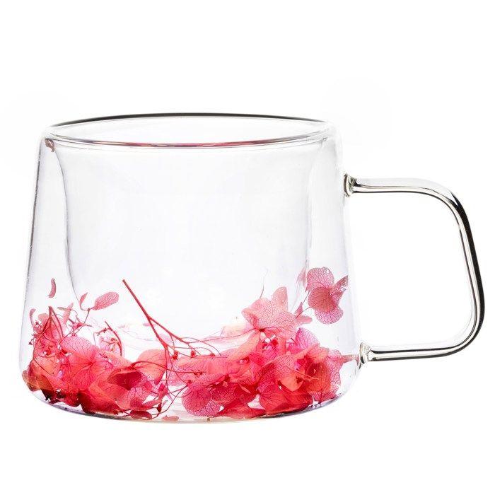 Verre thermique à double fond 180 ml avec fleurs, tasse à café et thé, avec anse