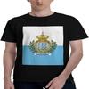 San Marino Vlag Print Mannen Katoenen T-shirts, Comfortabele Relaxte Pasvorm, Vintage Grafisch Korte Mouw T-shirt Casual Kleding