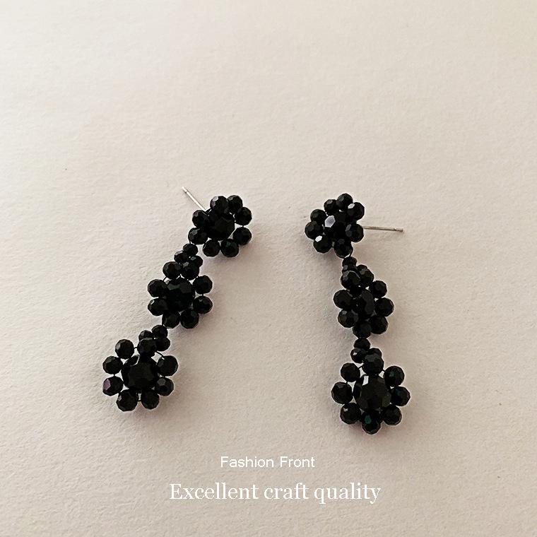 Korean Dongdaemun Crystal Flower Dangle Earrings: Elegant, Transparent, Long, and Exquisite for Women.