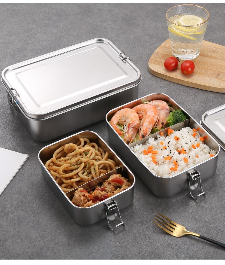 304 Stainless Steel Bento Lunch Box with Lid - Food Grade for Students and Office Workers
