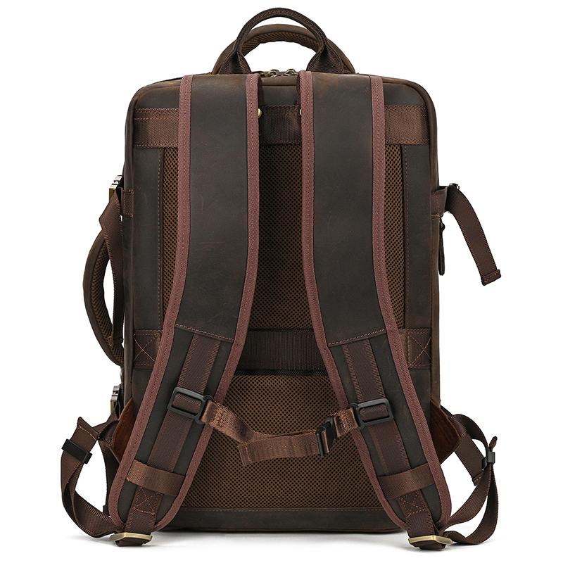 Business Male Backpack Leather Men's Bag Multifunctional Handbag Large Capacity Crazy Horse Leather Backpack