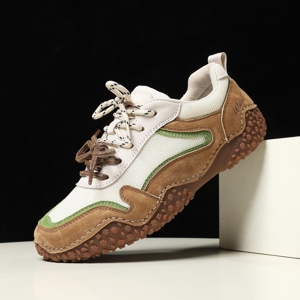 Women's Shoes Outdoor Breathable Mesh Flat Bottom Light Shock-absorbing Tennis Sneaker Autumn Top Layer Leather Sports Shoes