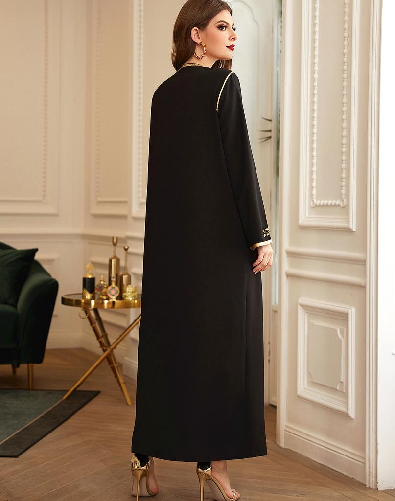 Vestido muçulmano de luxo, cor sólida, indústria pesada, strass, dubai, ramadã, manga comprida, abaya