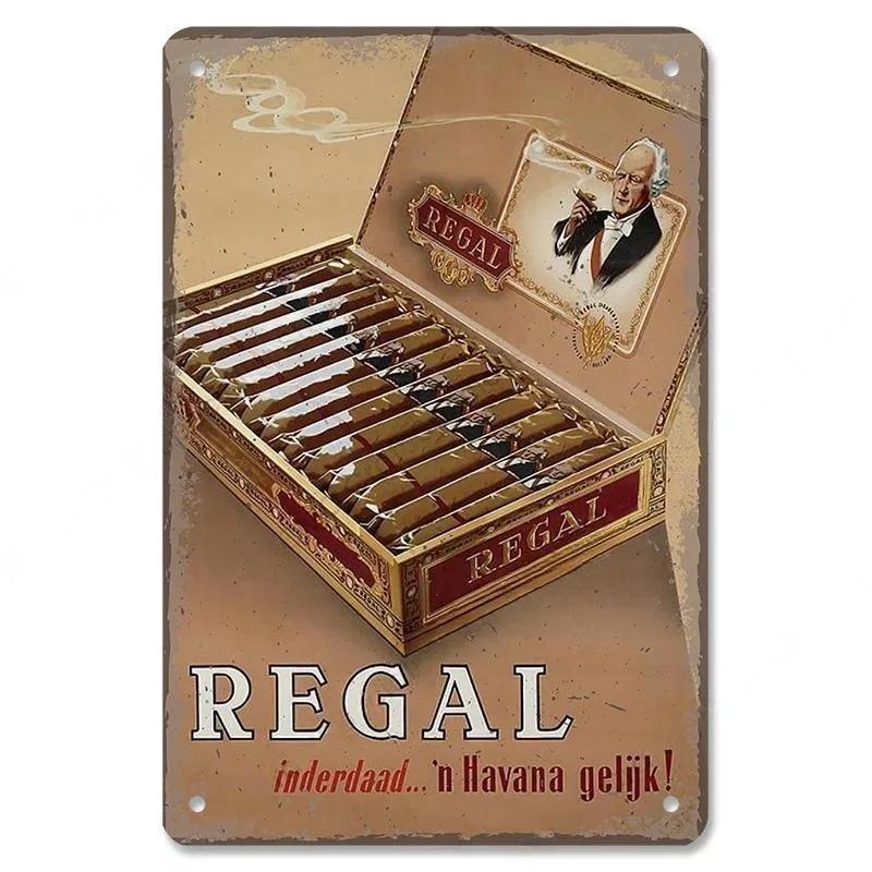 Metal Tin Poster Cigar Plaque Retro Metal Plate Gentleman Smoke Cigar Whisky Vintage Metal Tin Sign Bar Club Man Cave Wall Decor