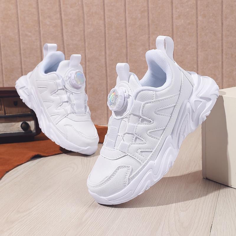 Children's Sports Shoes 2025 Autumn New School Designated Small White Shoes Medium and Large Children's Versatile Rotating Button Small White Shoes