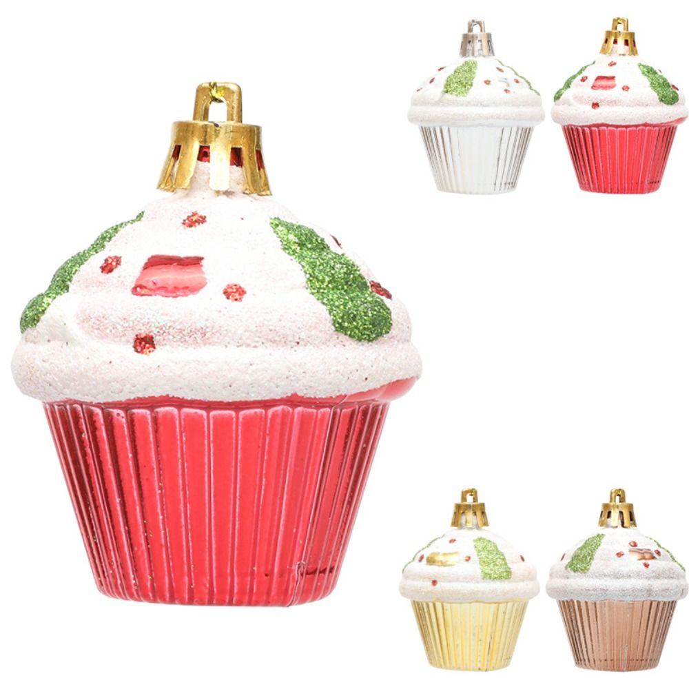 4pcs Plastic Painted Christmas Cake Pendant DIY Crafts Christmas Tree Decoration  Home Xmas Decor